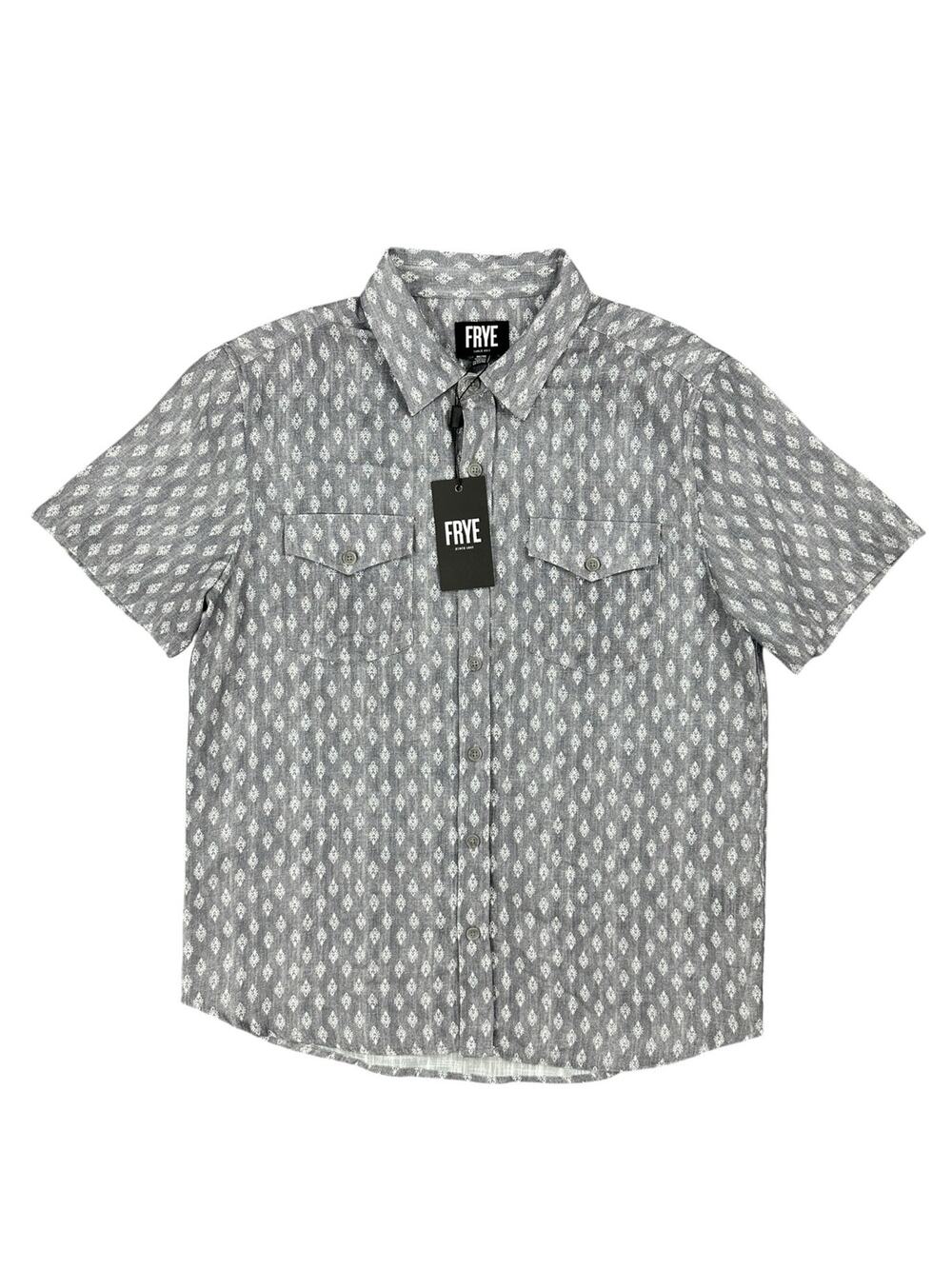 Frye Geo Print Short Sleeve Shirt Gray NWT — Size Medium